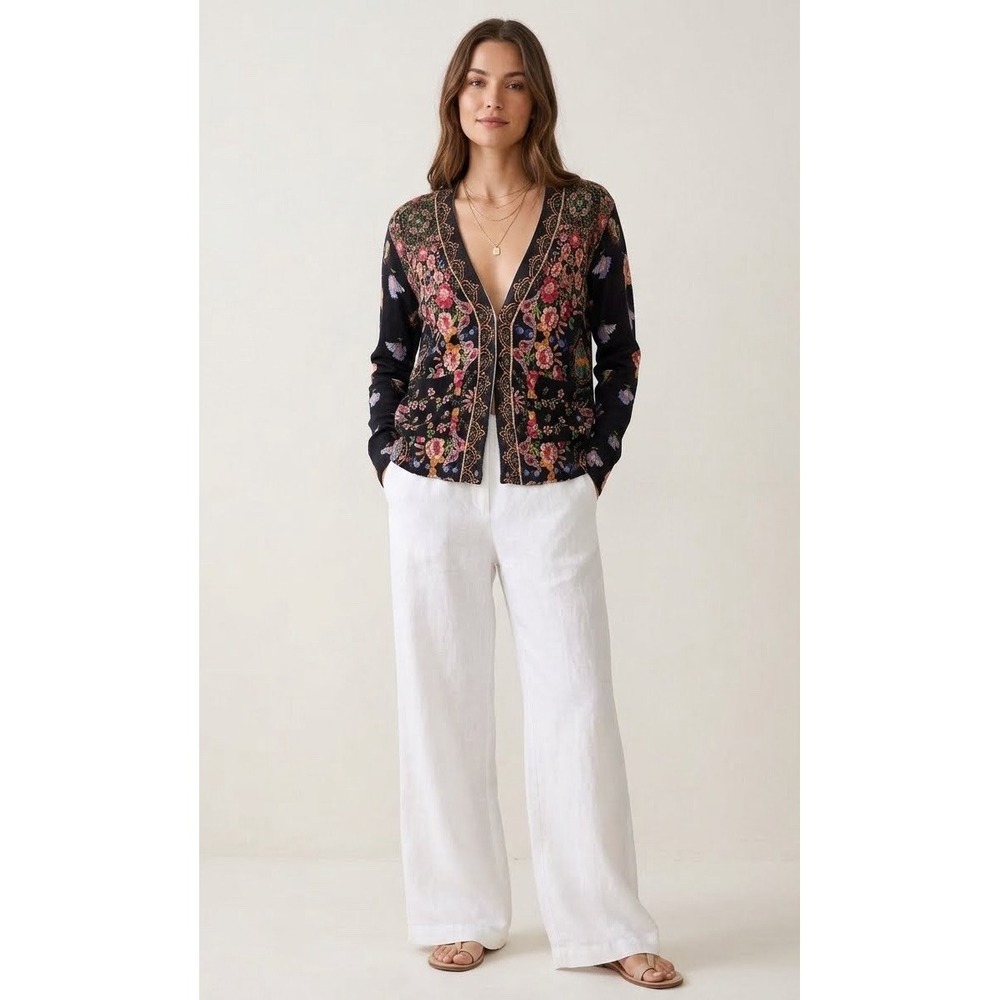 Jonny Was Cotton Cashmere Blend Colorful Cardigan Women M Boho Spring Floral